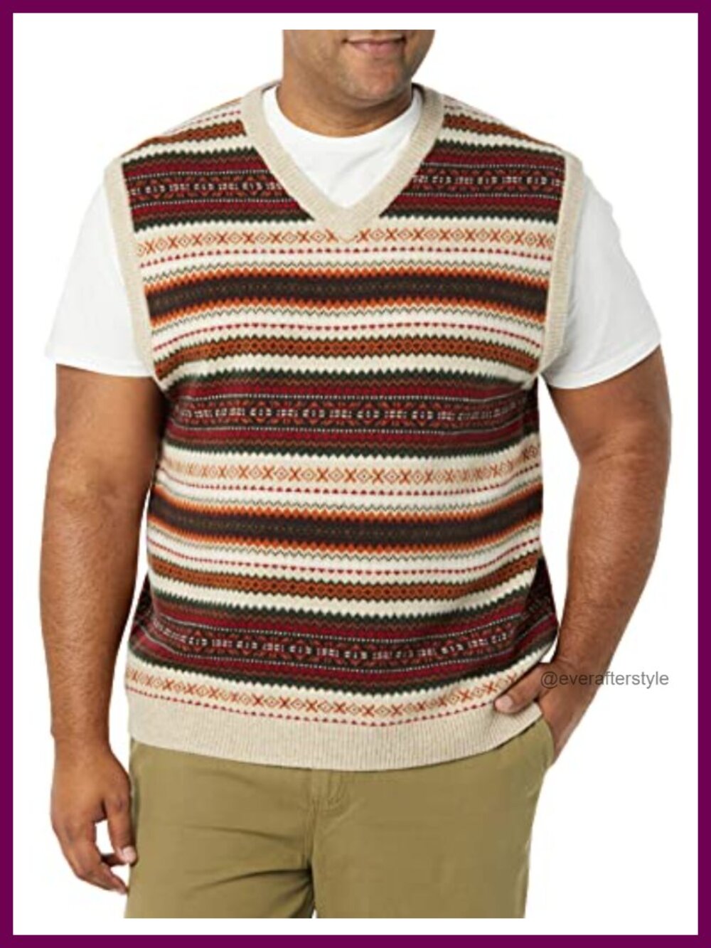 Lambs Wool Sweater Vest Fair Isle Crew Neck Sleeveless Knit Pullover